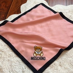 Moschino Toy Teddy Bear Square Silk Scarf Pink Black